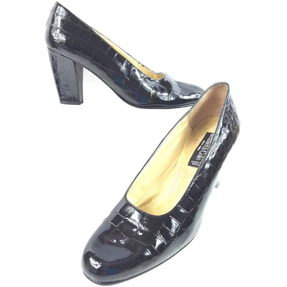 Kenneth Cole New York Women's Black Patent Leather Pump Shoe Faux Alligator 9 AA